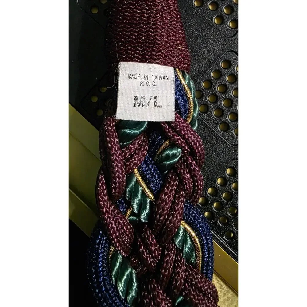 Vintage 80s Black and Burgandy/Blue Braided Rope Chord Belt M/L